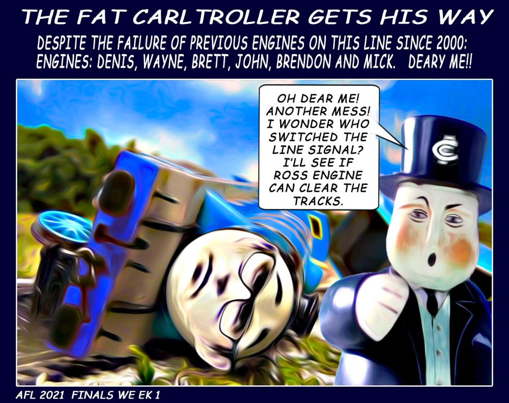 Fat Carltroller — Footy cartoon by Peter Gillies