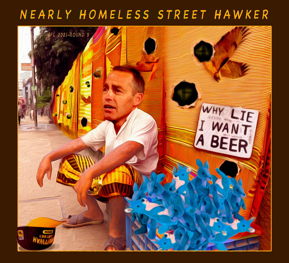 Street Hawker — Footy cartoon by Peter Gillies