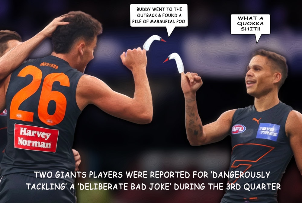 Dangerous Tackle — Footy cartoon by Peter Gillies