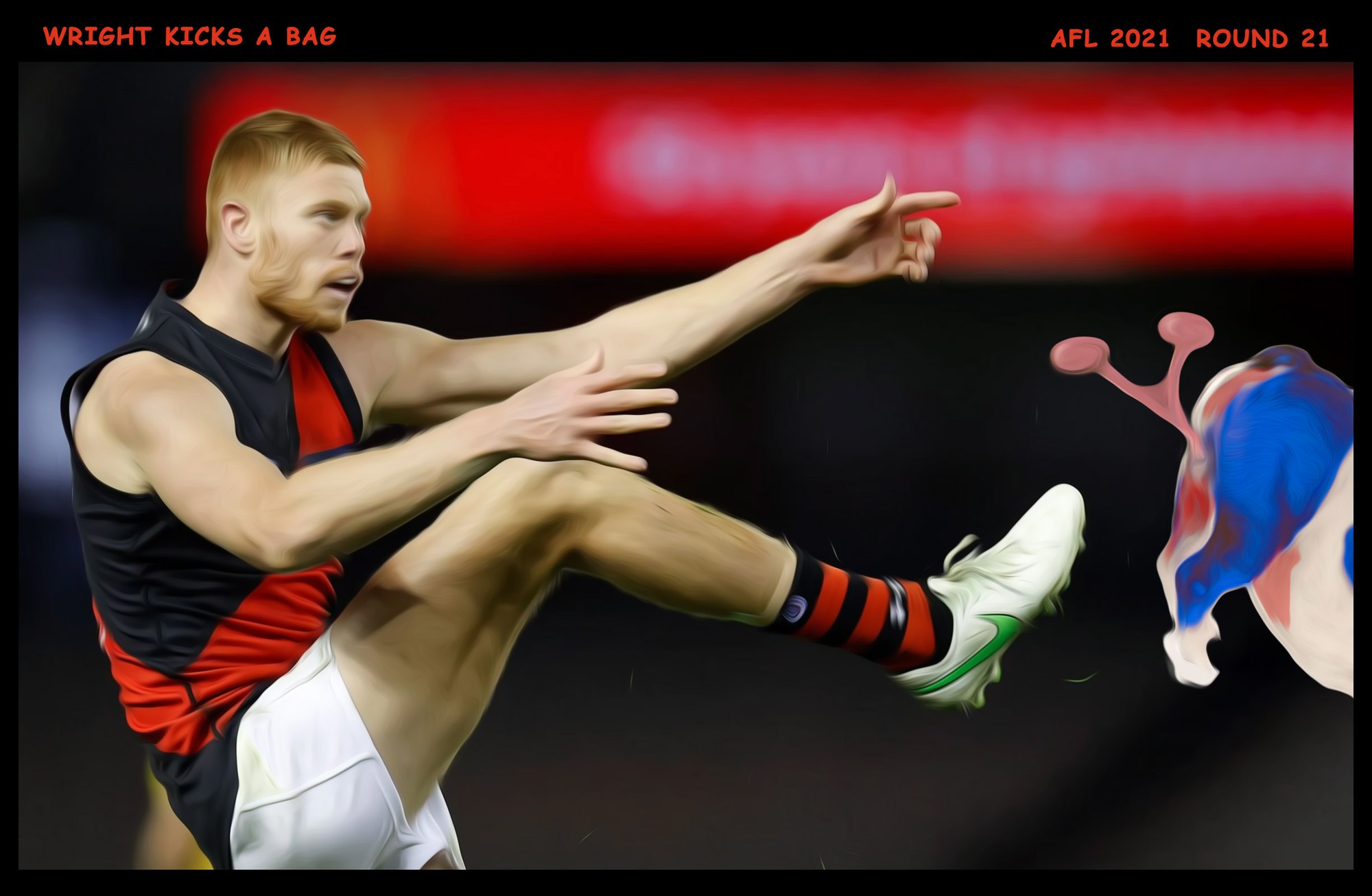 Wright Kicks A Bag — Footy cartoon by Peter Gillies