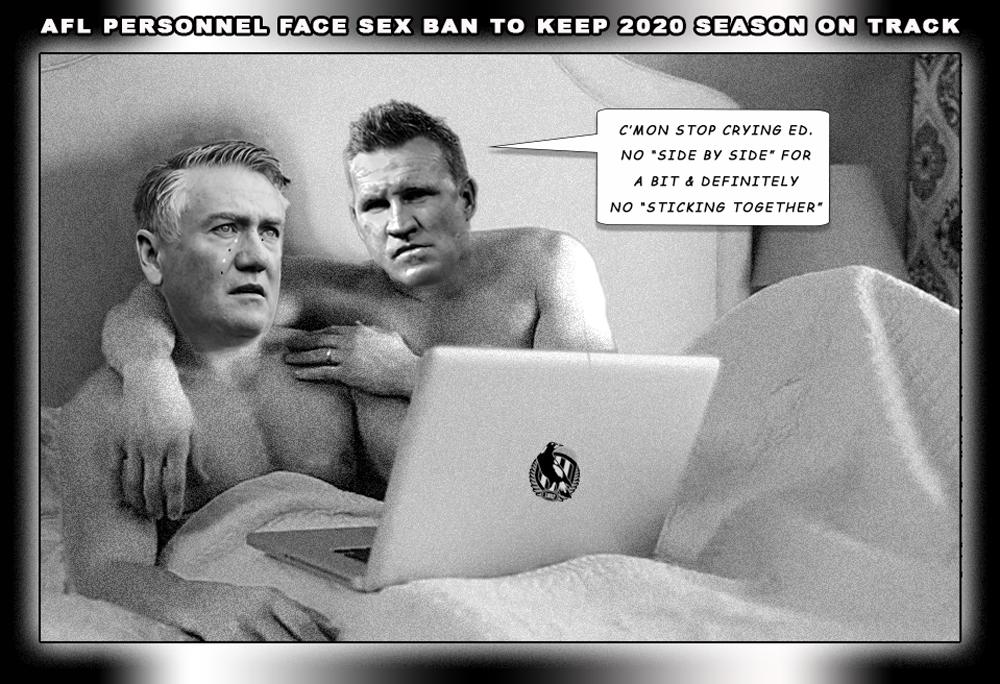 Sex Ban — Footy cartoon by Peter Gillies