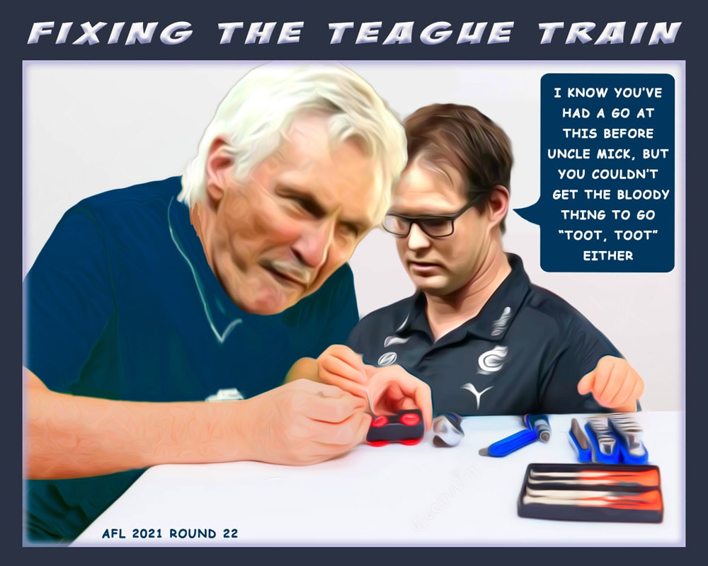 Teague Train — Footy cartoon by Peter Gillies