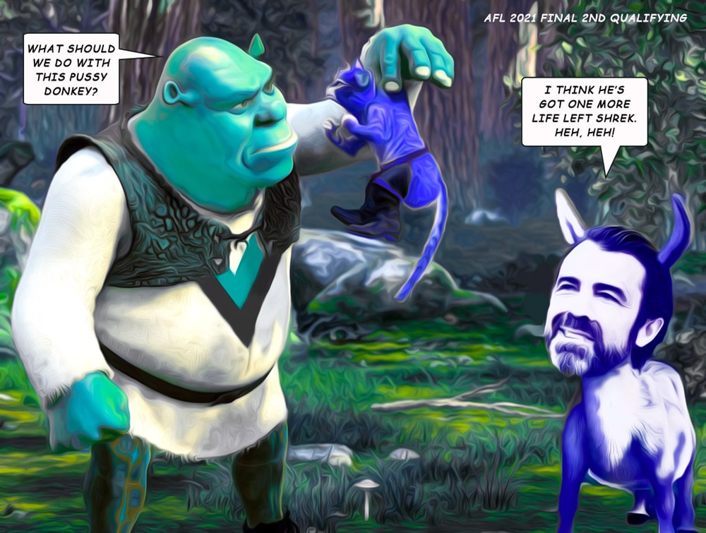 F2Q Shrek Pussy — Footy cartoon by Peter Gillies