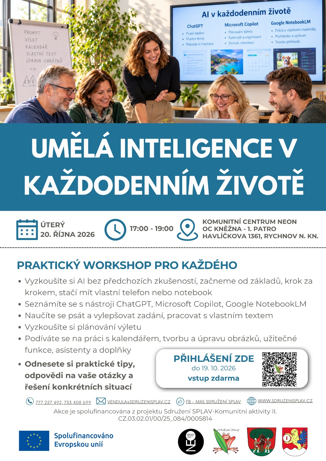 Plakát workshopu AI v praxi v NEONu
