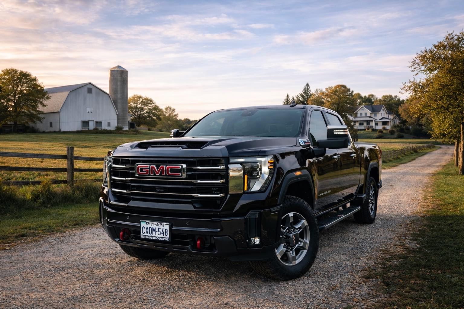 Freshly detailed black GMC truck on a rural Ontario farm — Revive Surface Care
