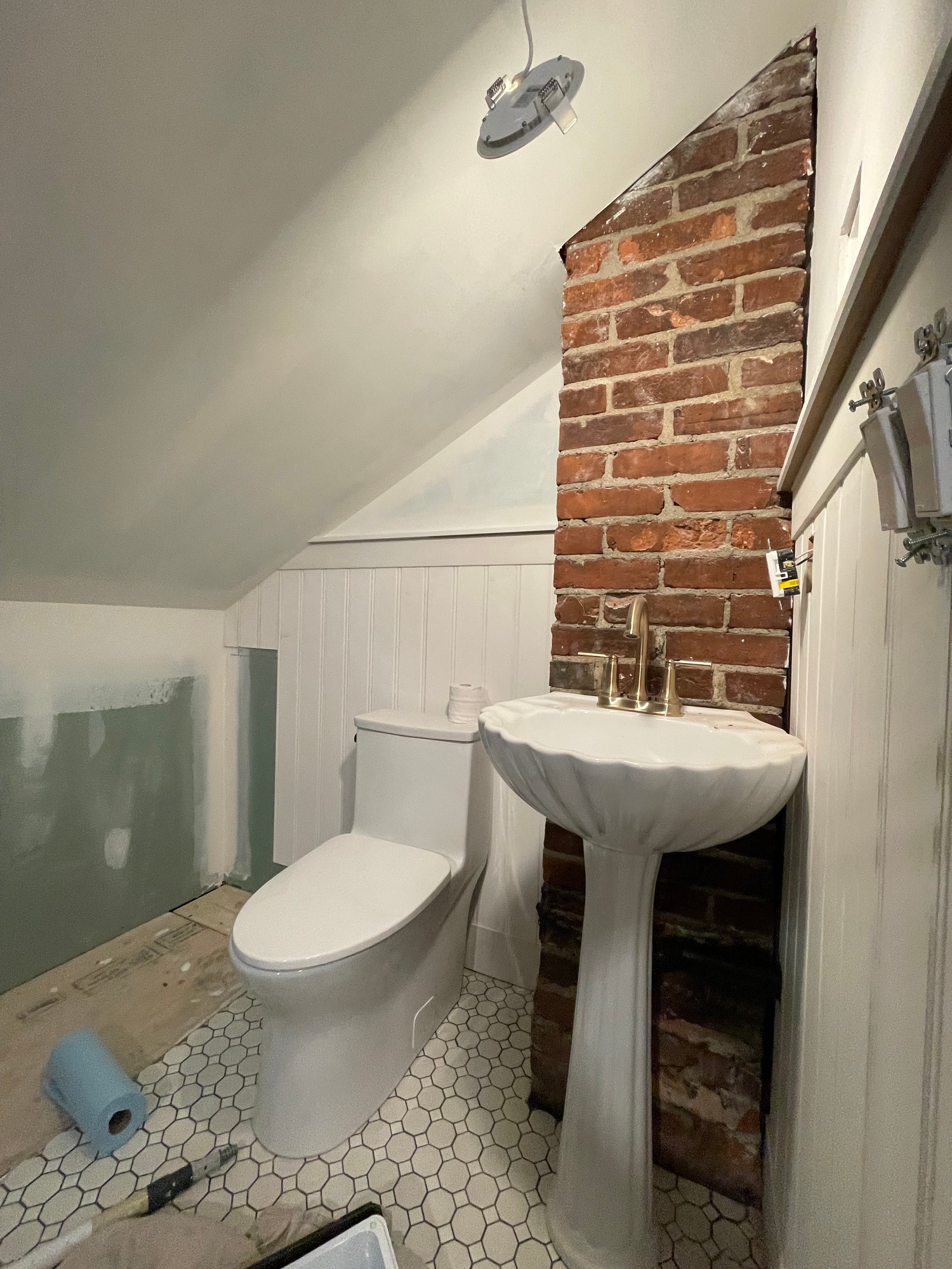 Close-up of paint roller on a wall