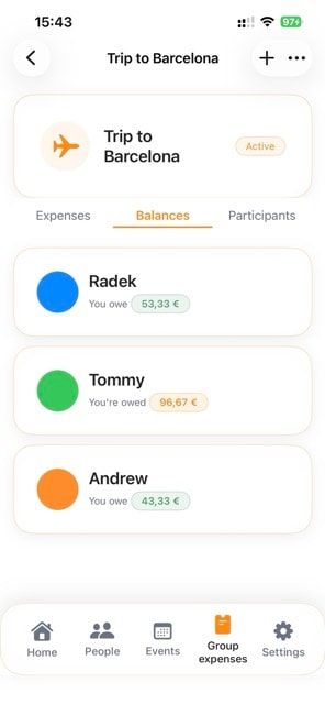 Bondo App - Group Expenses Screen