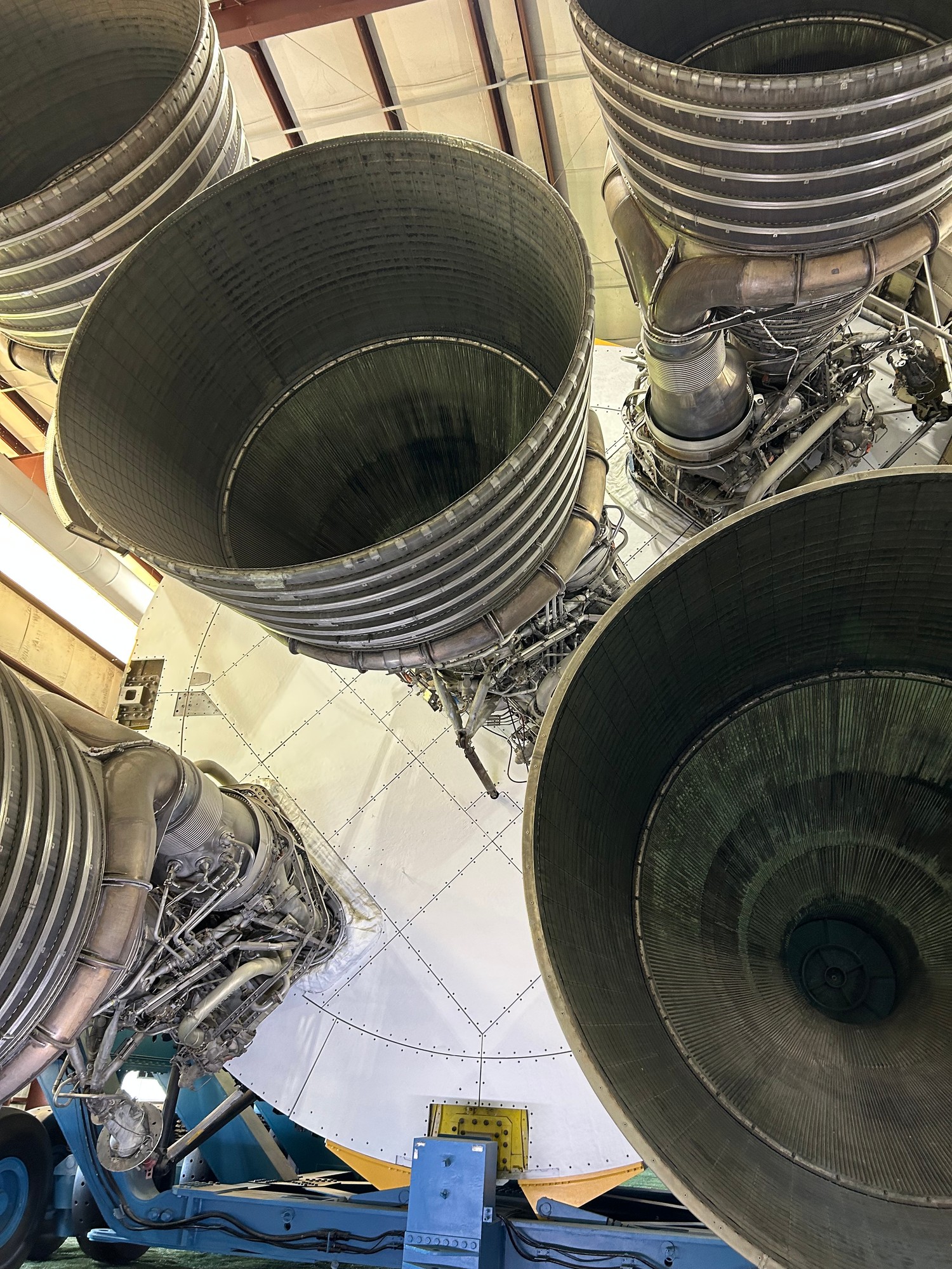 The F-1 engines of the real Saturn V moon rocket on display in Rocket Park