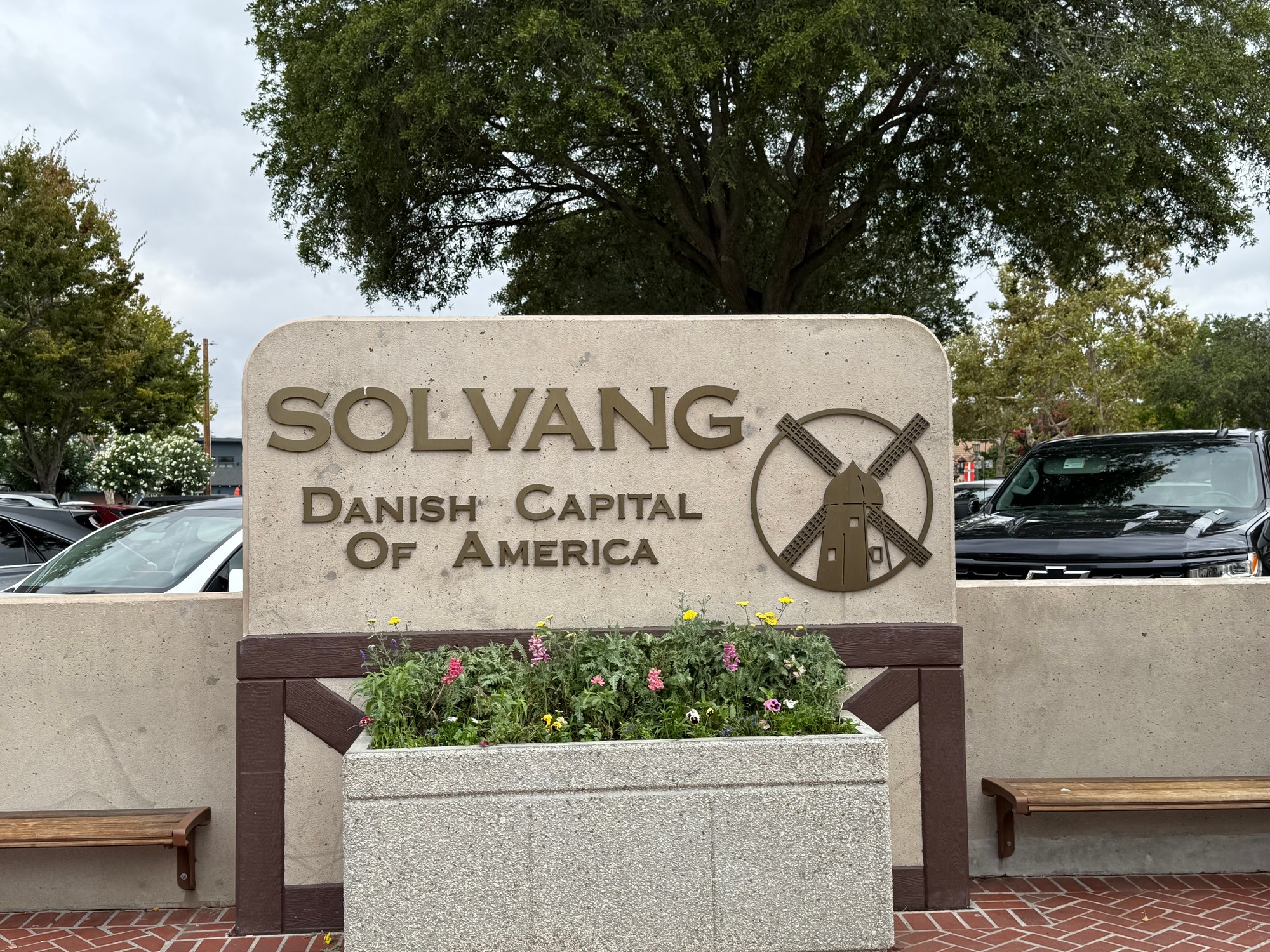 A windmill and Danish-style buildings in Solvang, California