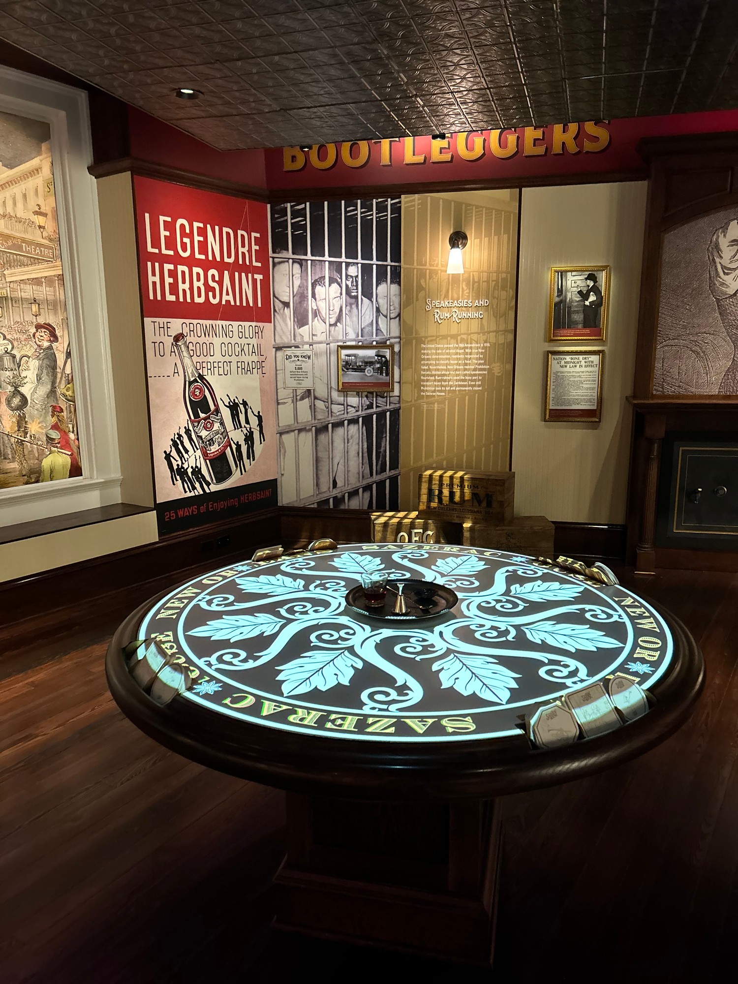 An interactive exhibition table inside the Sazerac House in New Orleans