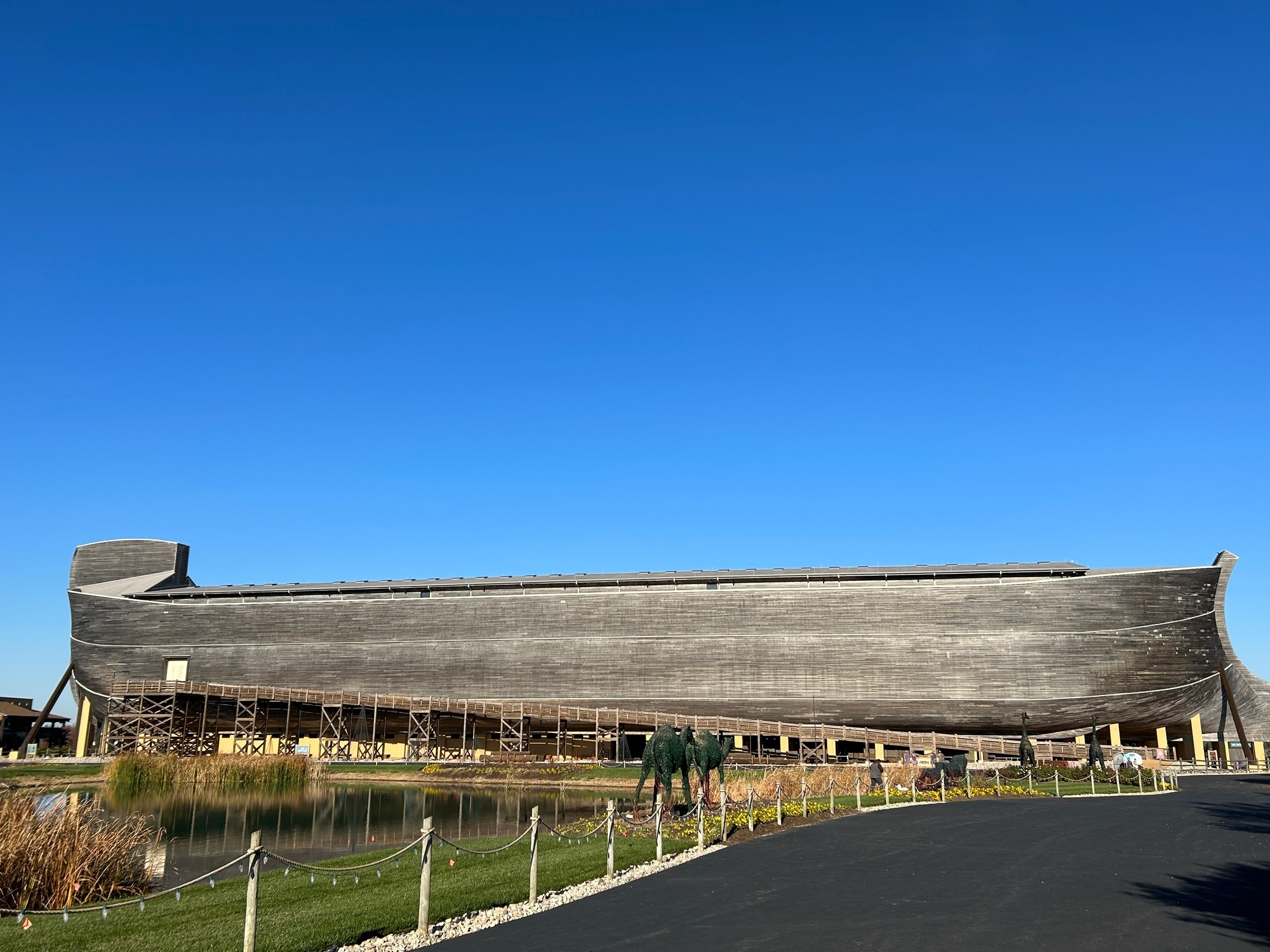 The full length of the Ark Encounter, a 510-foot timber Noah's Ark replica in Kentucky