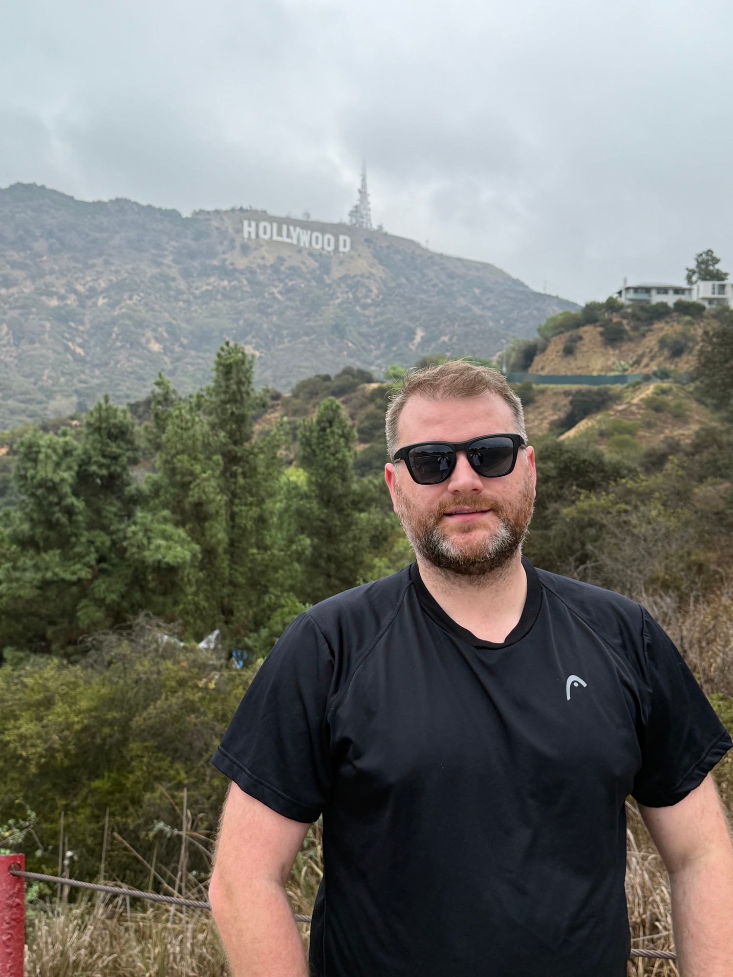 The Hollywood Sign on Mount Lee seen from the foothills in Los Angeles