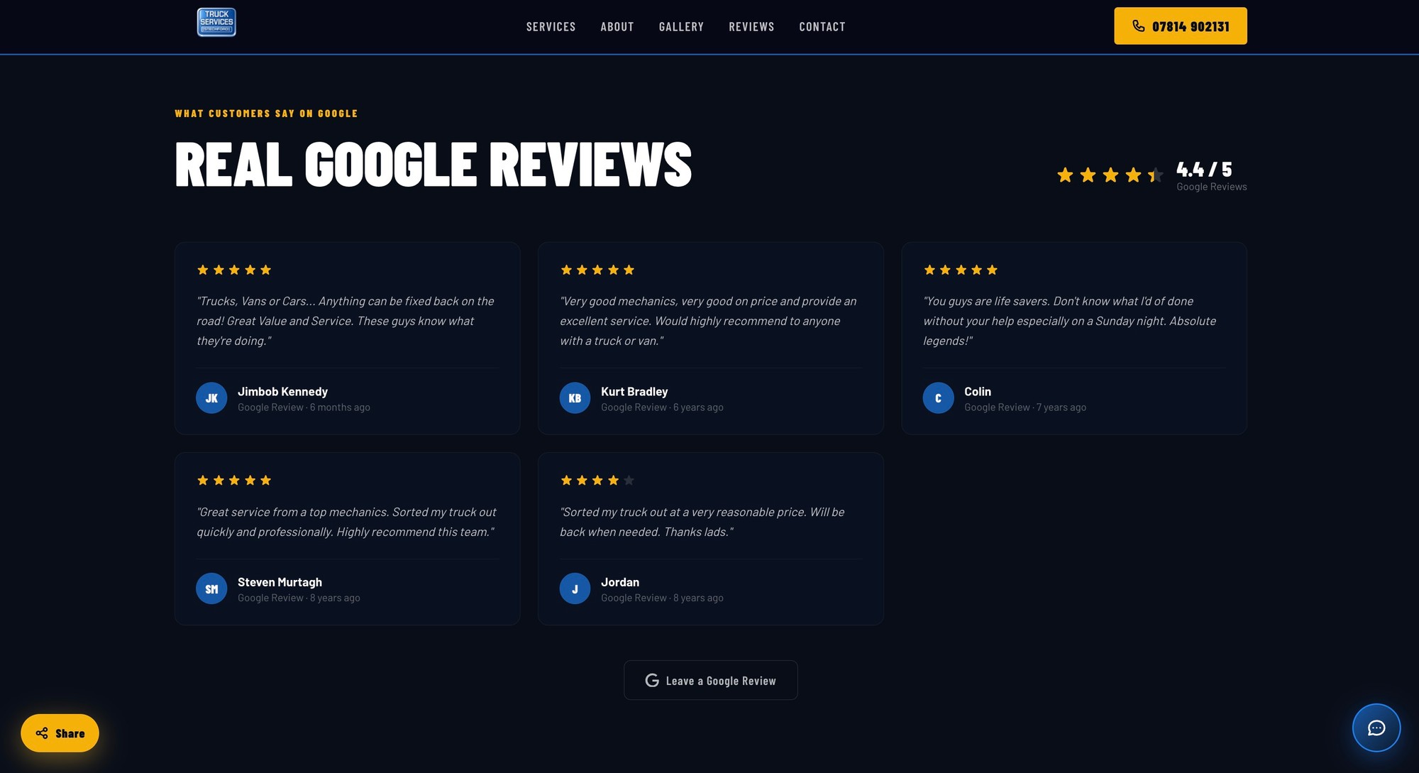 Stechford TSS — Real Google Reviews section