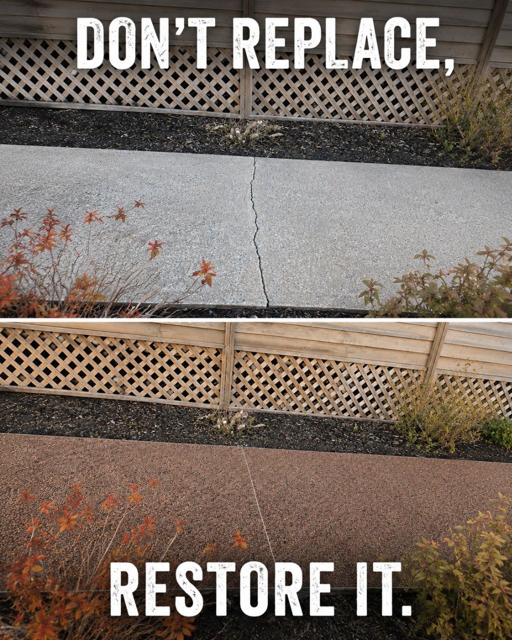 Concrete walkway restoration before and after