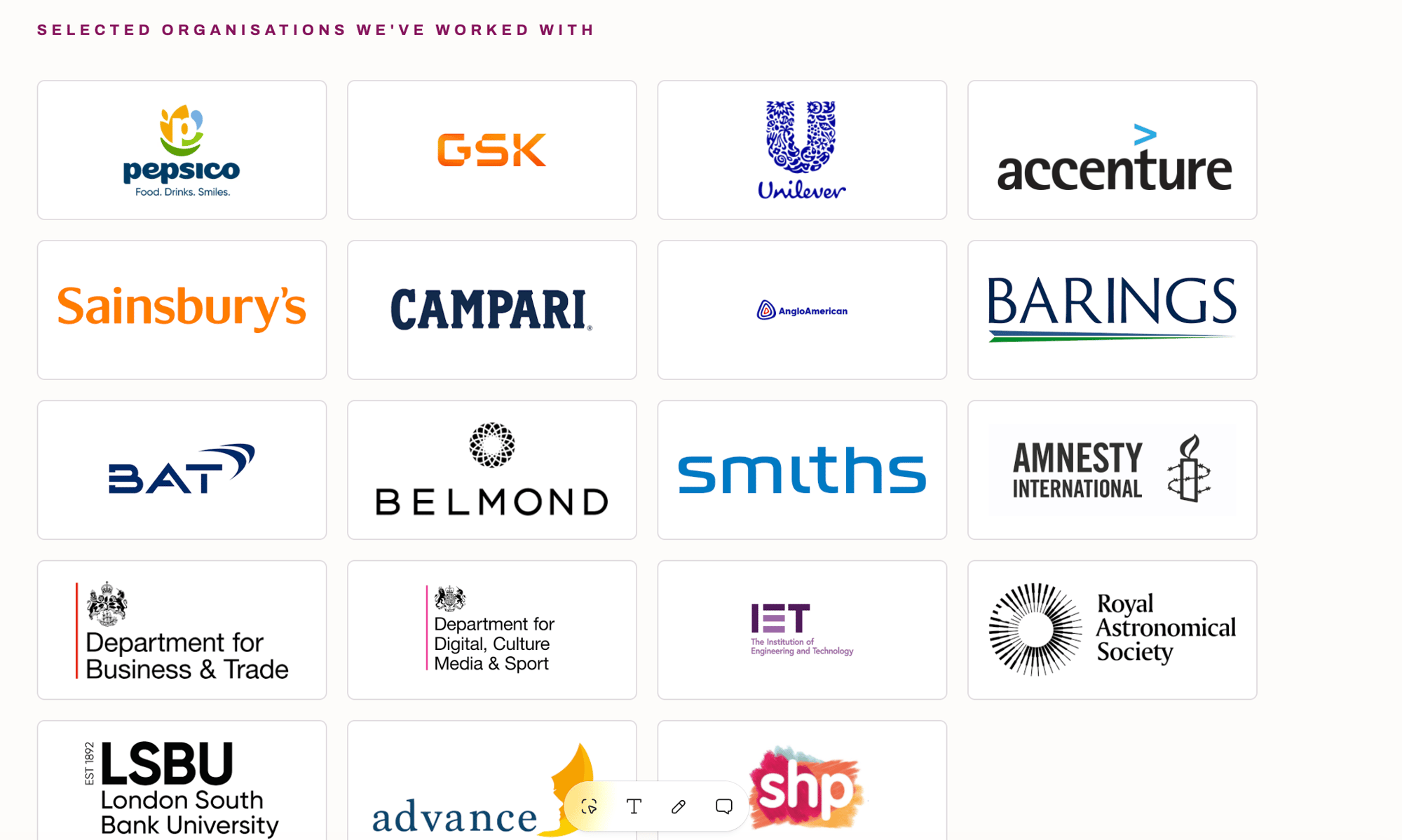 Organisation logos including PepsiCo, GSK, Unilever and Accenture.