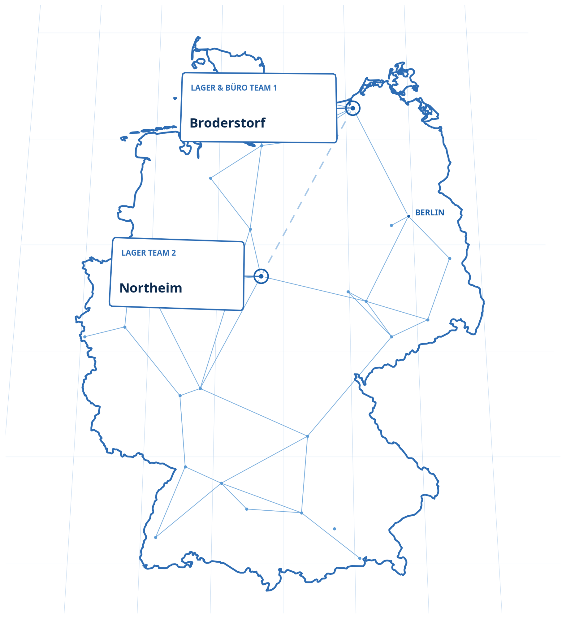Deutschlandkarte mit Standorten Broderstorf und Northeim