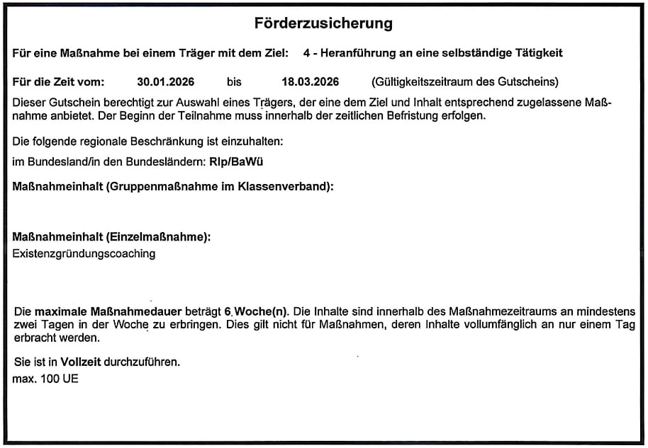 Beispiel AVGS-Gutschein vom Arbeitsamt