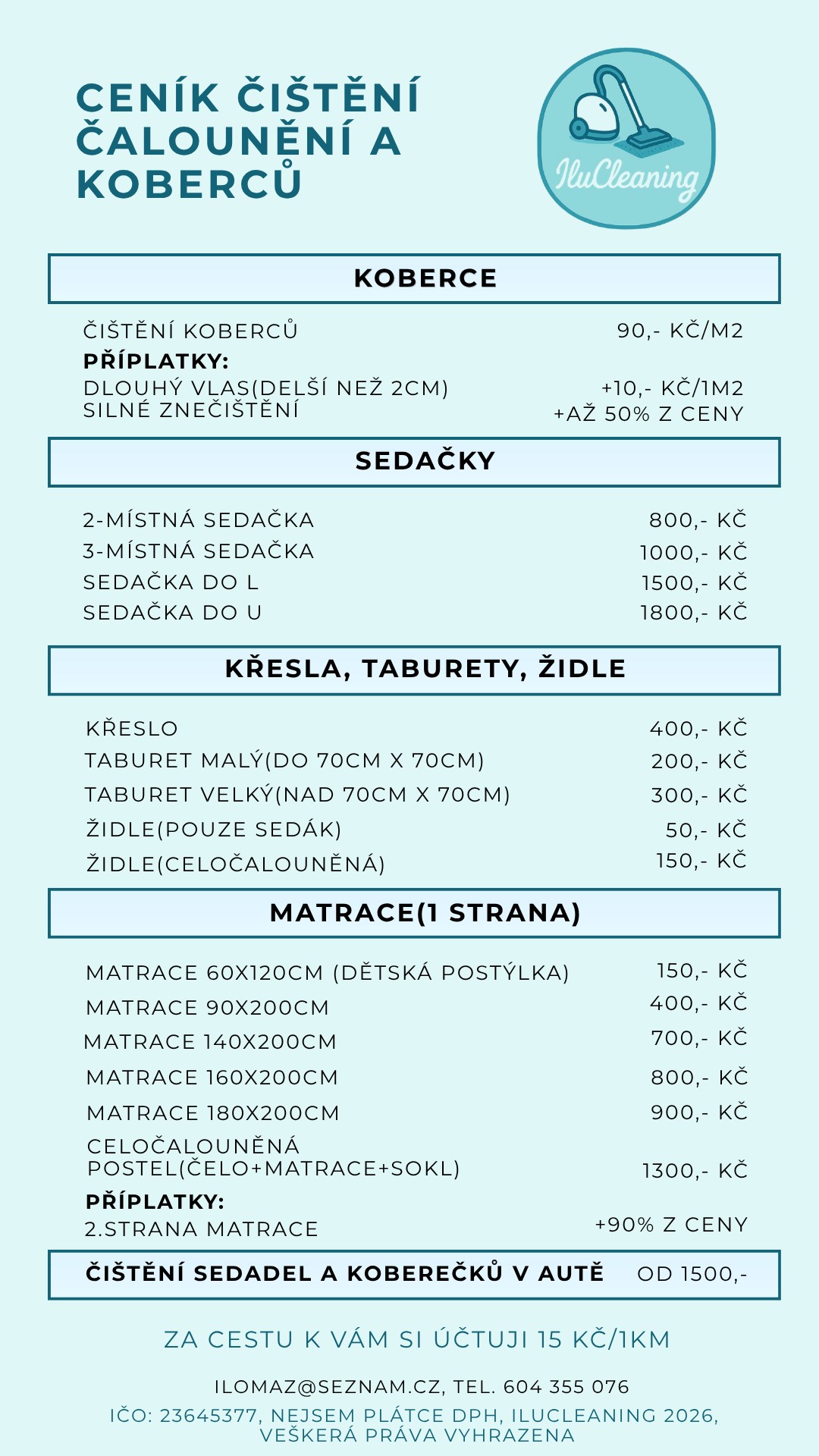 Ceník čištění čalounění a koberců IluCleaning