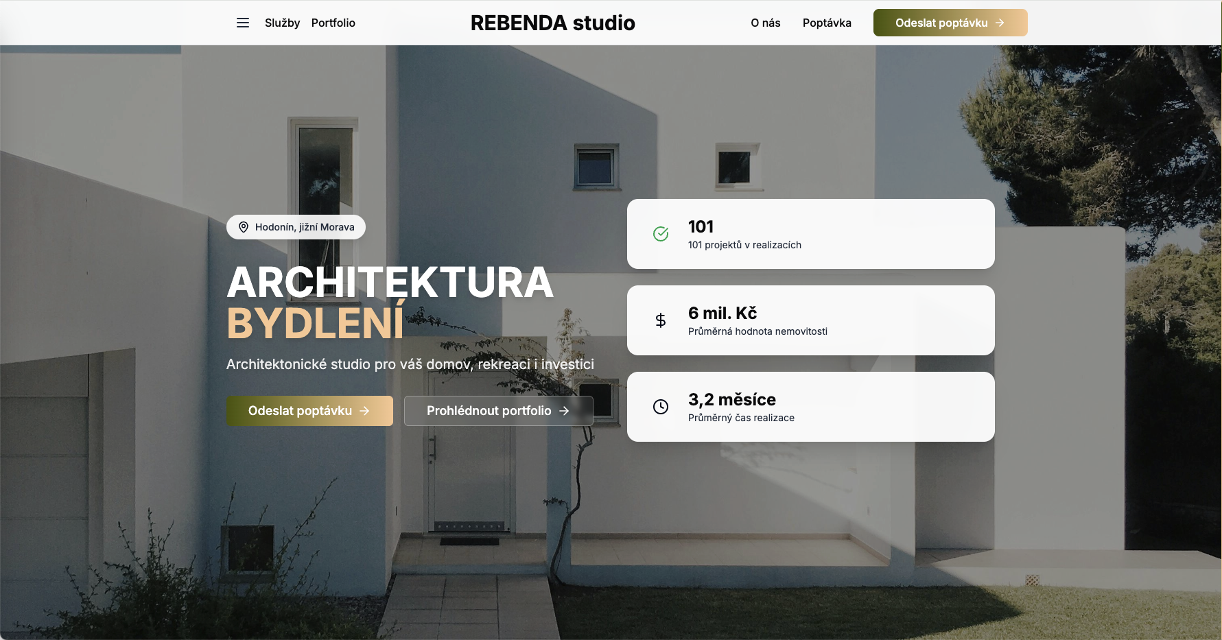 Rebenda Studio - Hero sekce webu