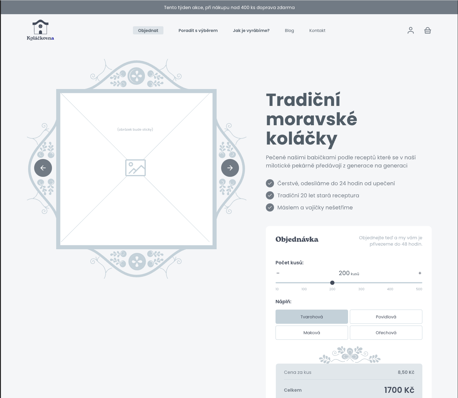 Nový e-shop Koláčkovna - objednávkový systém