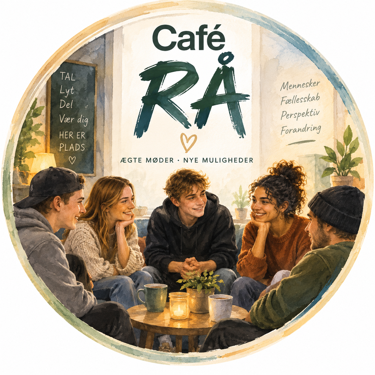 Café RÅ-illustration med unge
