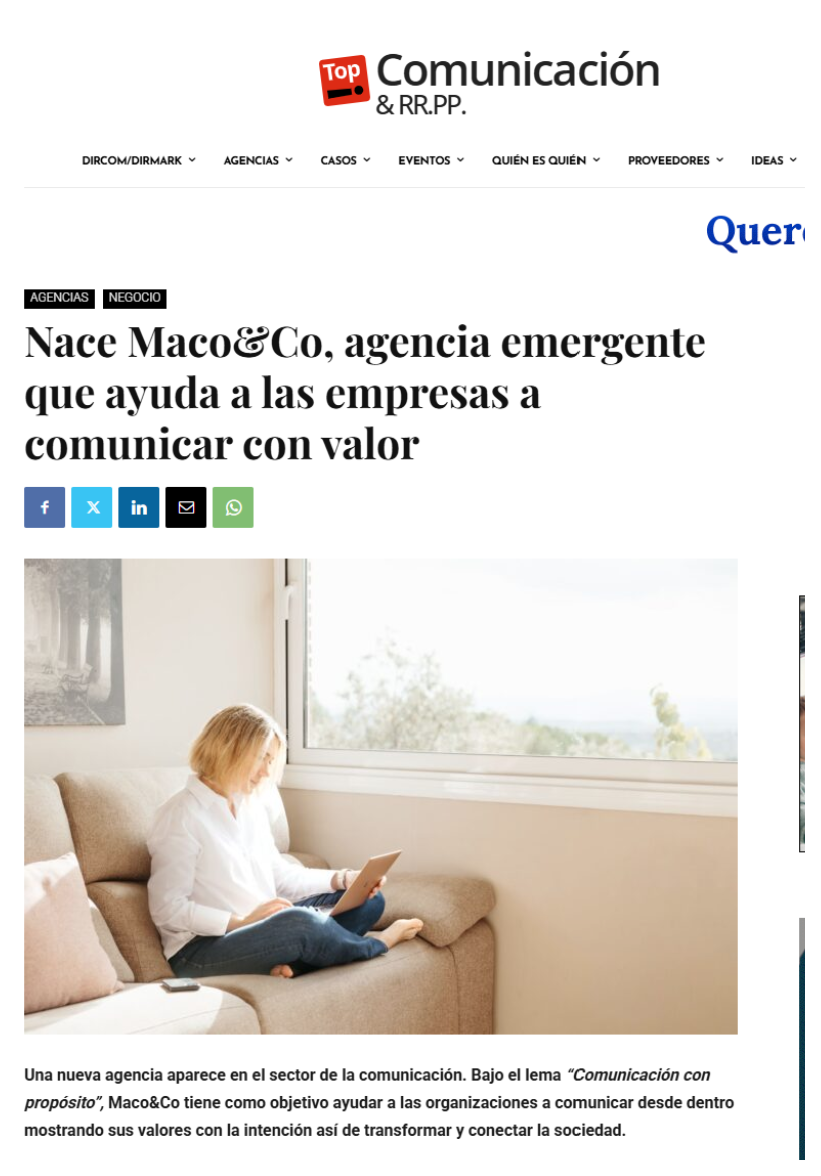 Artículo de Top Comunicación - Maco&Co: Agencia emergente especializada en comunicación empresarial