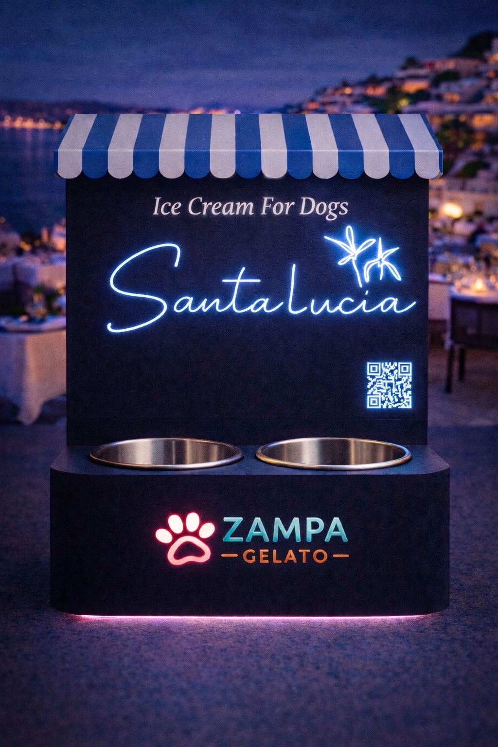 Stand Zampa Gelato iluminado de noche en Santa Lucia — Ice Cream for Dogs