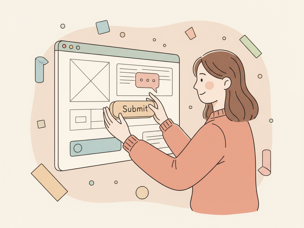 UX writer sketching wireframes and taking notes on paper with laptop nearby