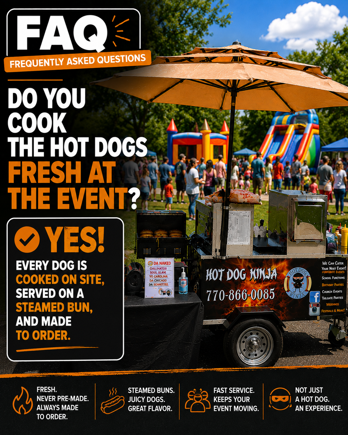 Hot Dog Ninja cart serving made-to-order hot dogs at an event