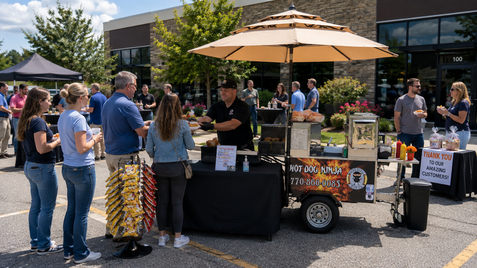 Customer appreciation event with hot dog cart catering in Atlanta