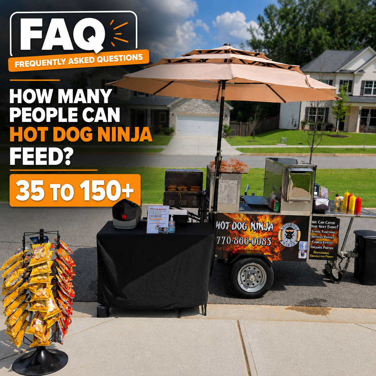 Hot Dog Ninja cart setup — we can feed 35 to 150+ guests