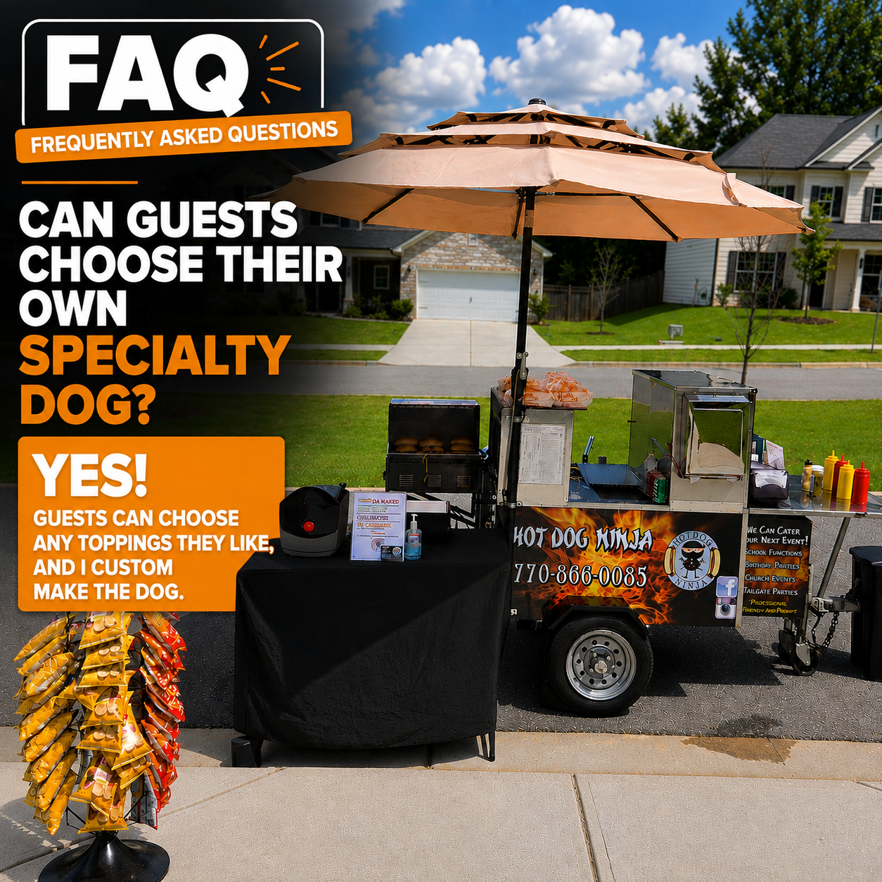 Hot Dog Ninja cart offering made-to-order specialty hot dogs for event guests
