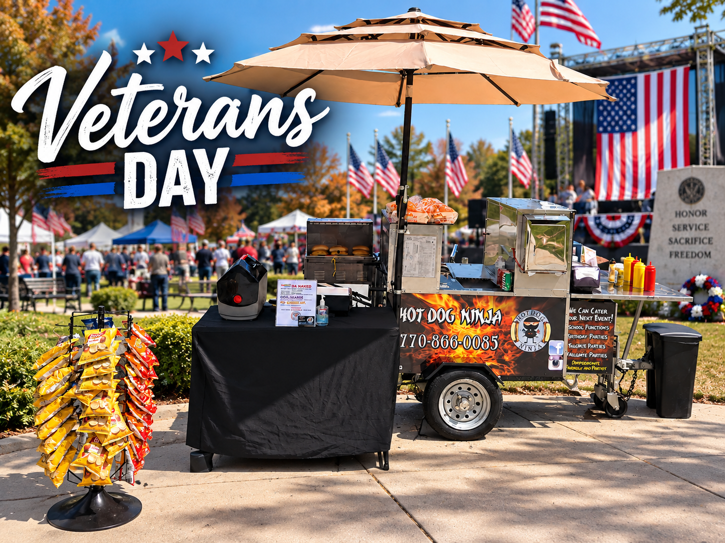 Hot Dog Ninja cart serving guests at a Veterans Day appreciation event in Georgia