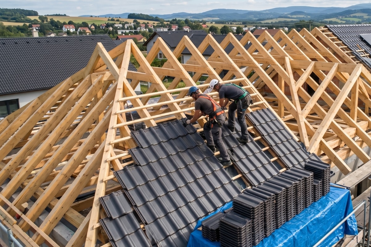 Dřevěná střešní konstrukce — krov, realizace Tesařství Baroš