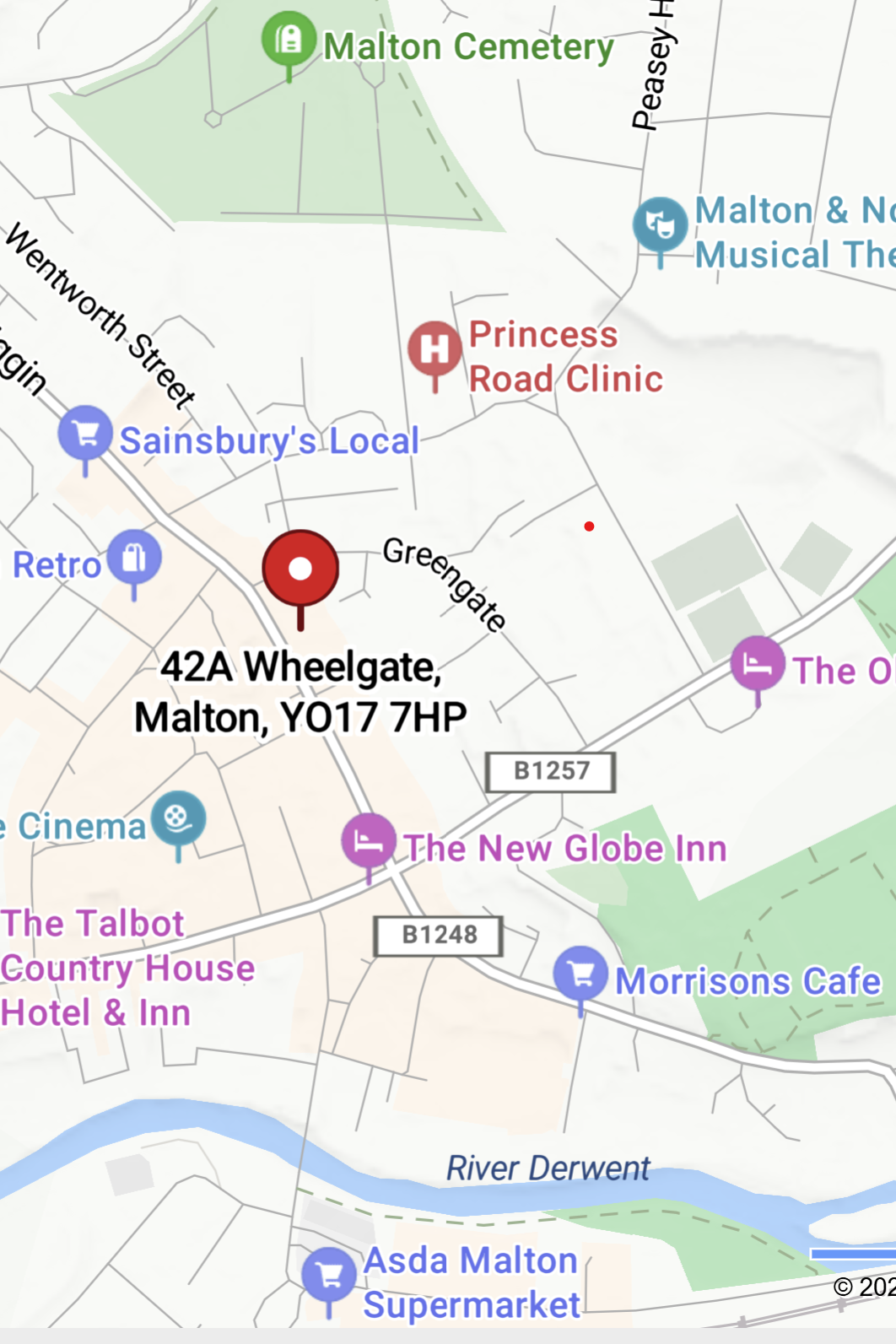 Map showing directions to 42a Wheelgate, Malton