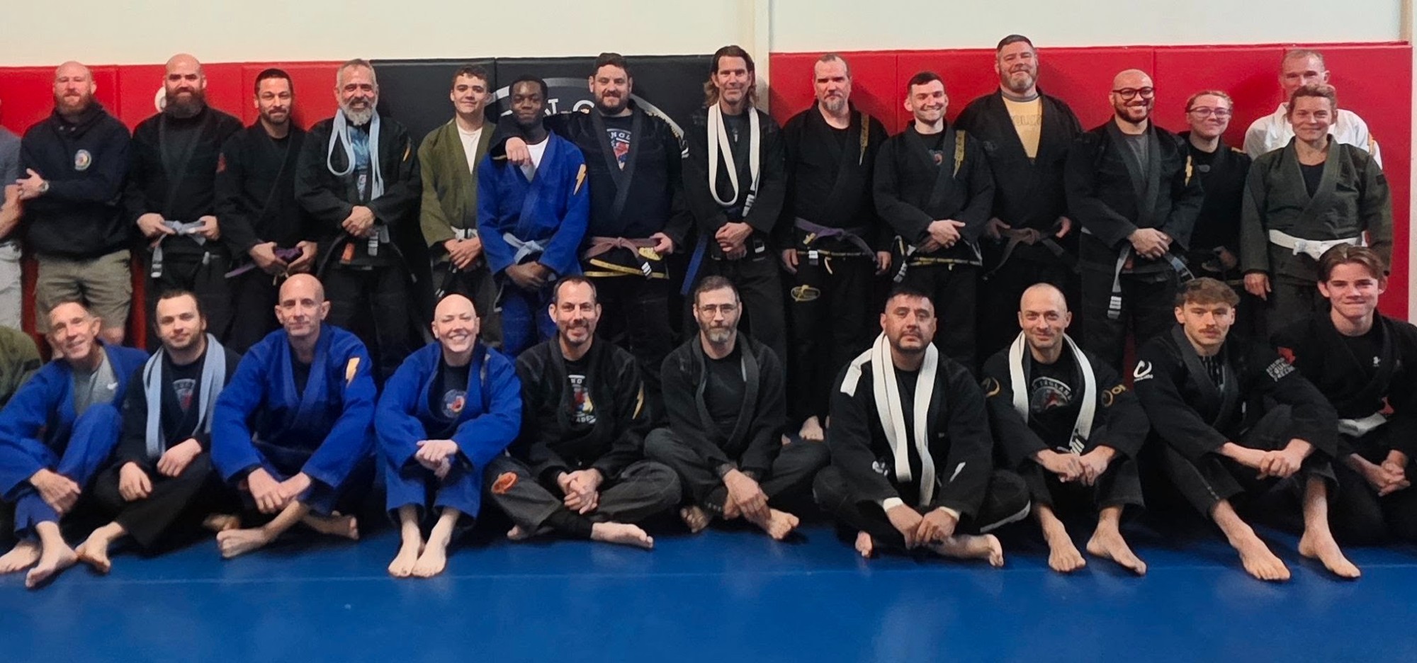 The New England BJJ team posing together on the mats