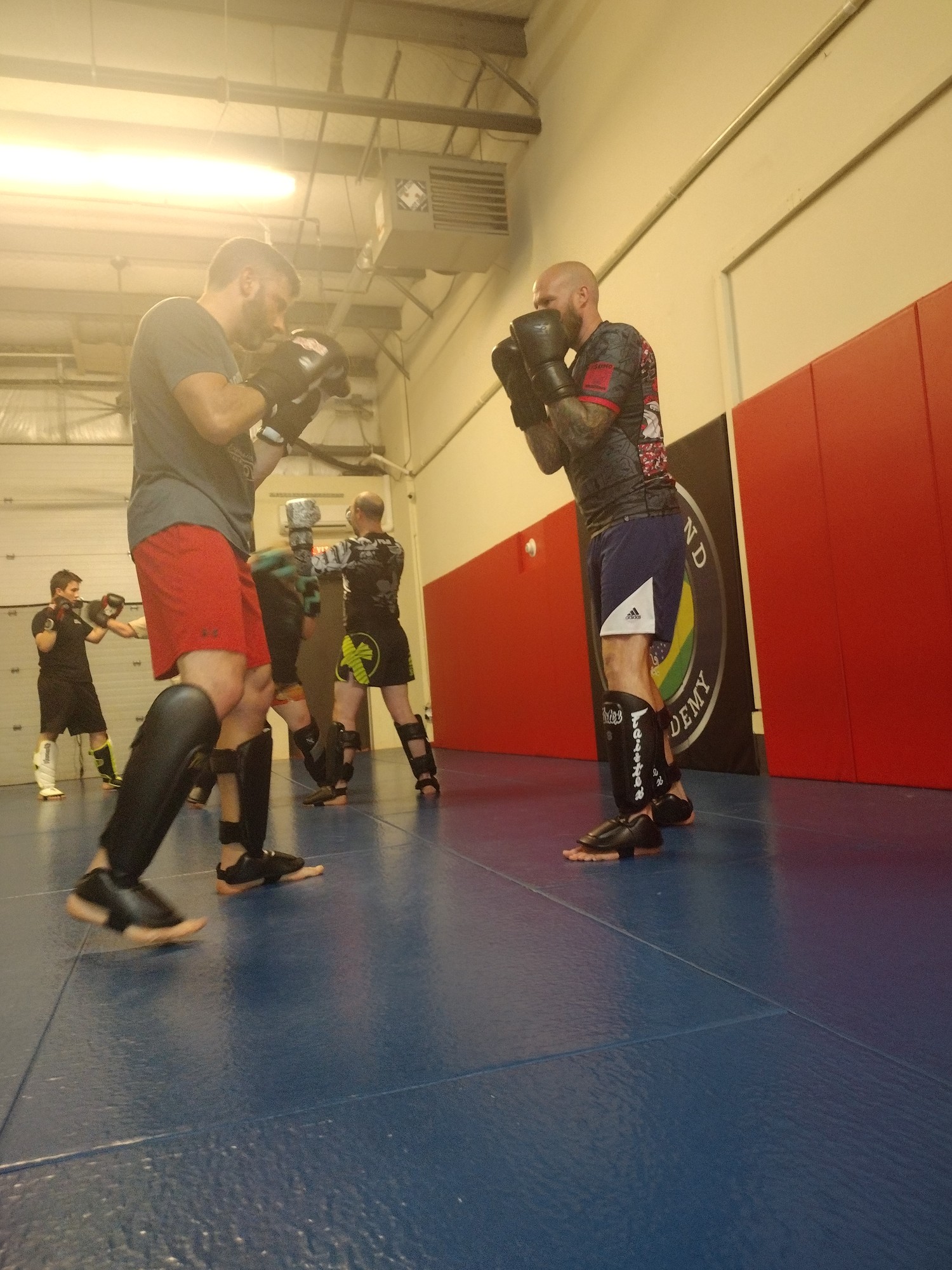 Students training martial arts together in class