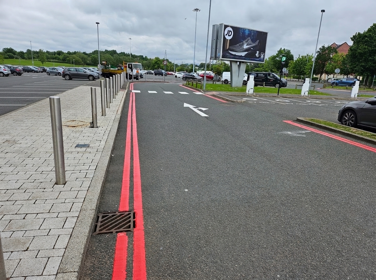 double red lines, car park, arrows, west midlands
