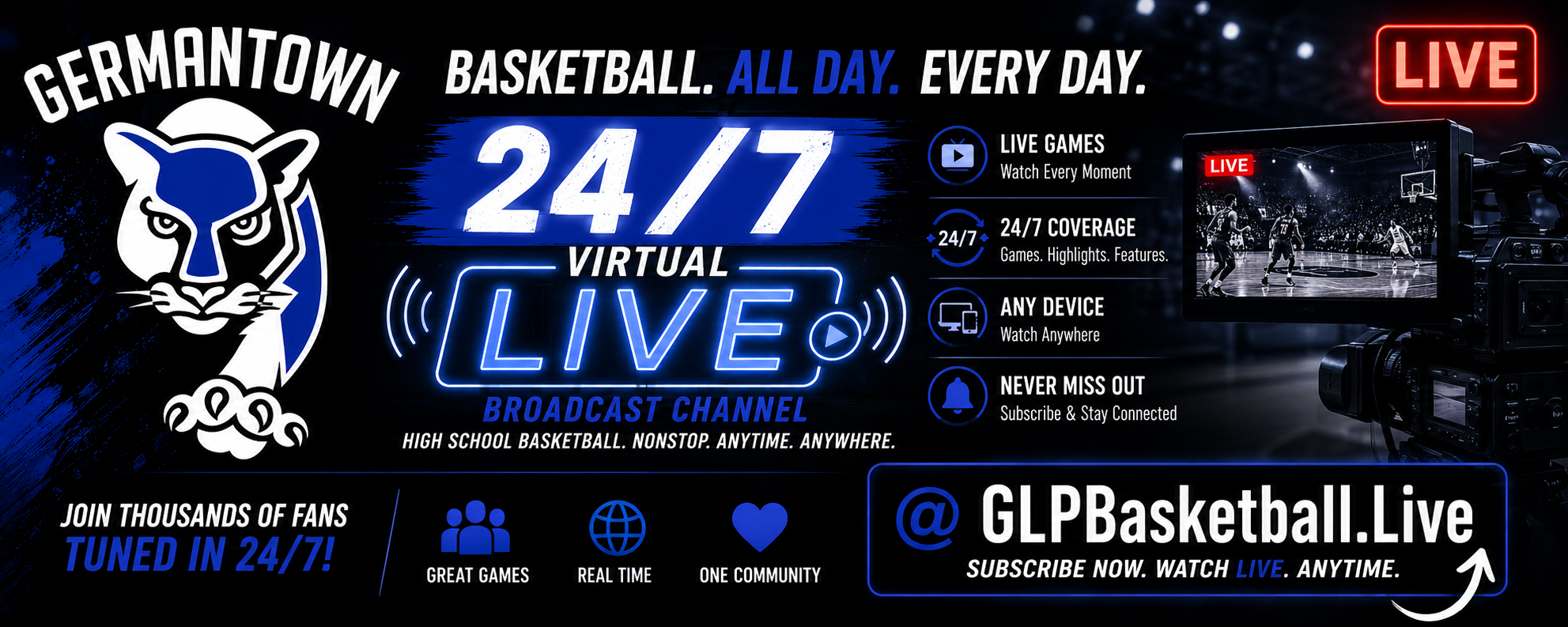 Basketball All Day Every Day — 24/7 Virtual Live Broadcast Channel