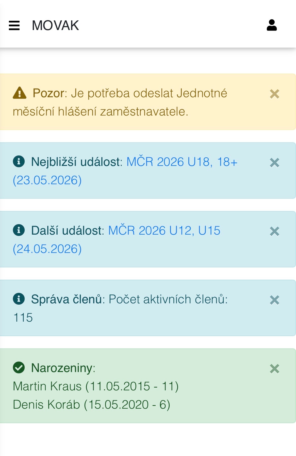 Přehled notifikací