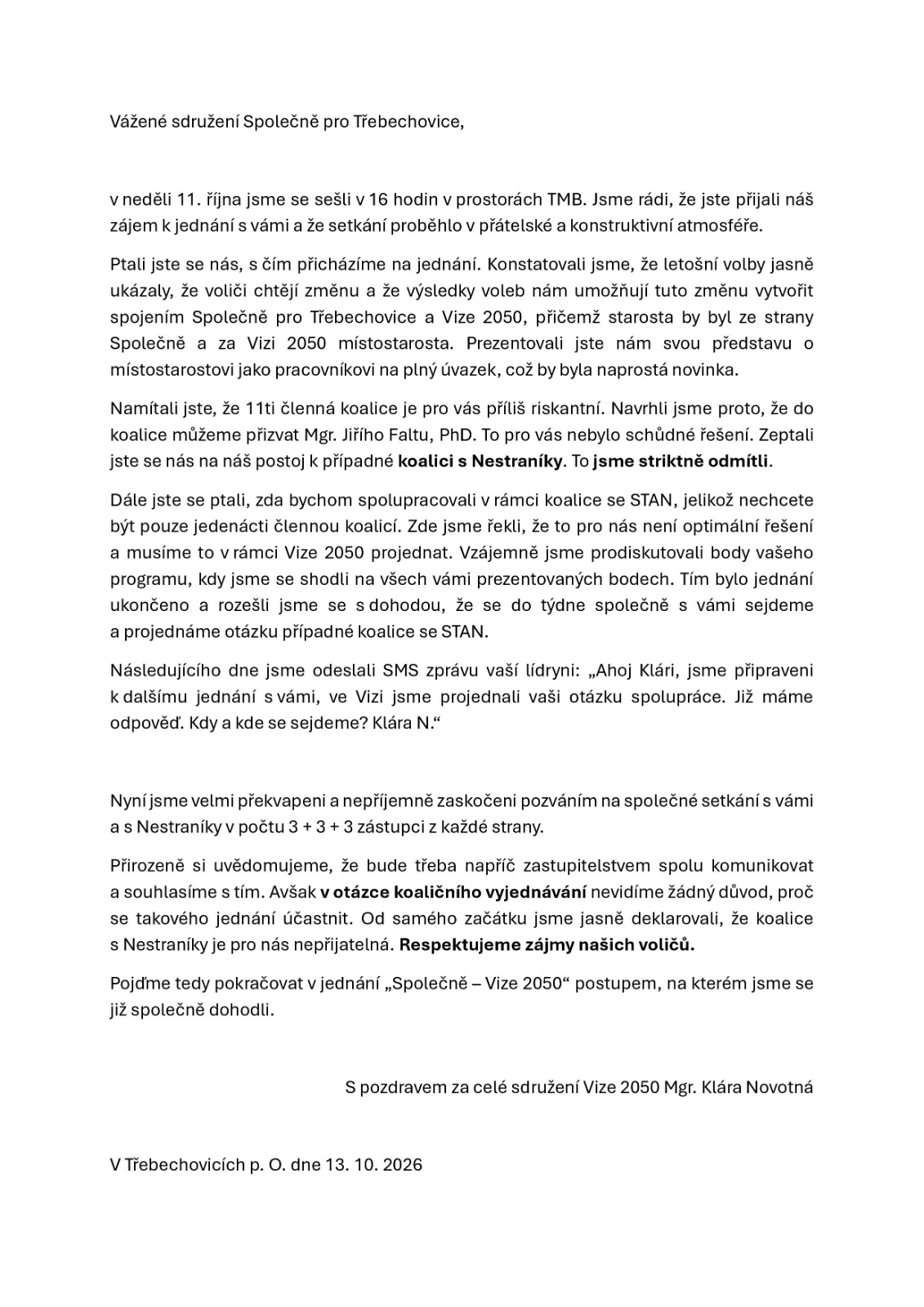 Otevřený dopis voličům VIZE 2050