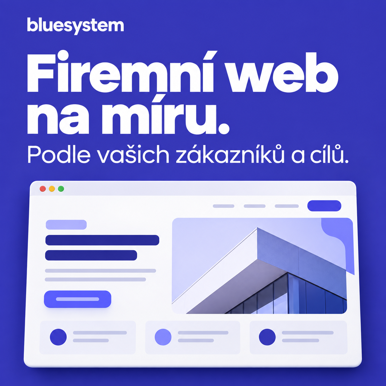 Ukázka moderního firemního webu s architektonickou fotografií z reklamního vizuálu bluesystem