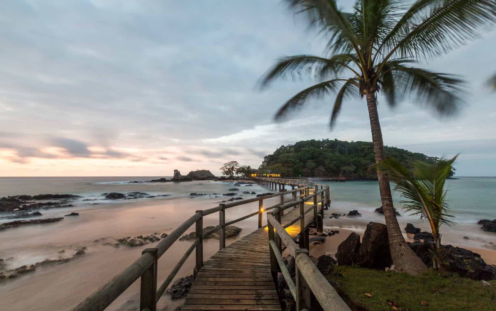 Timber walkway to Bom Bom Island restaurant, Príncipe