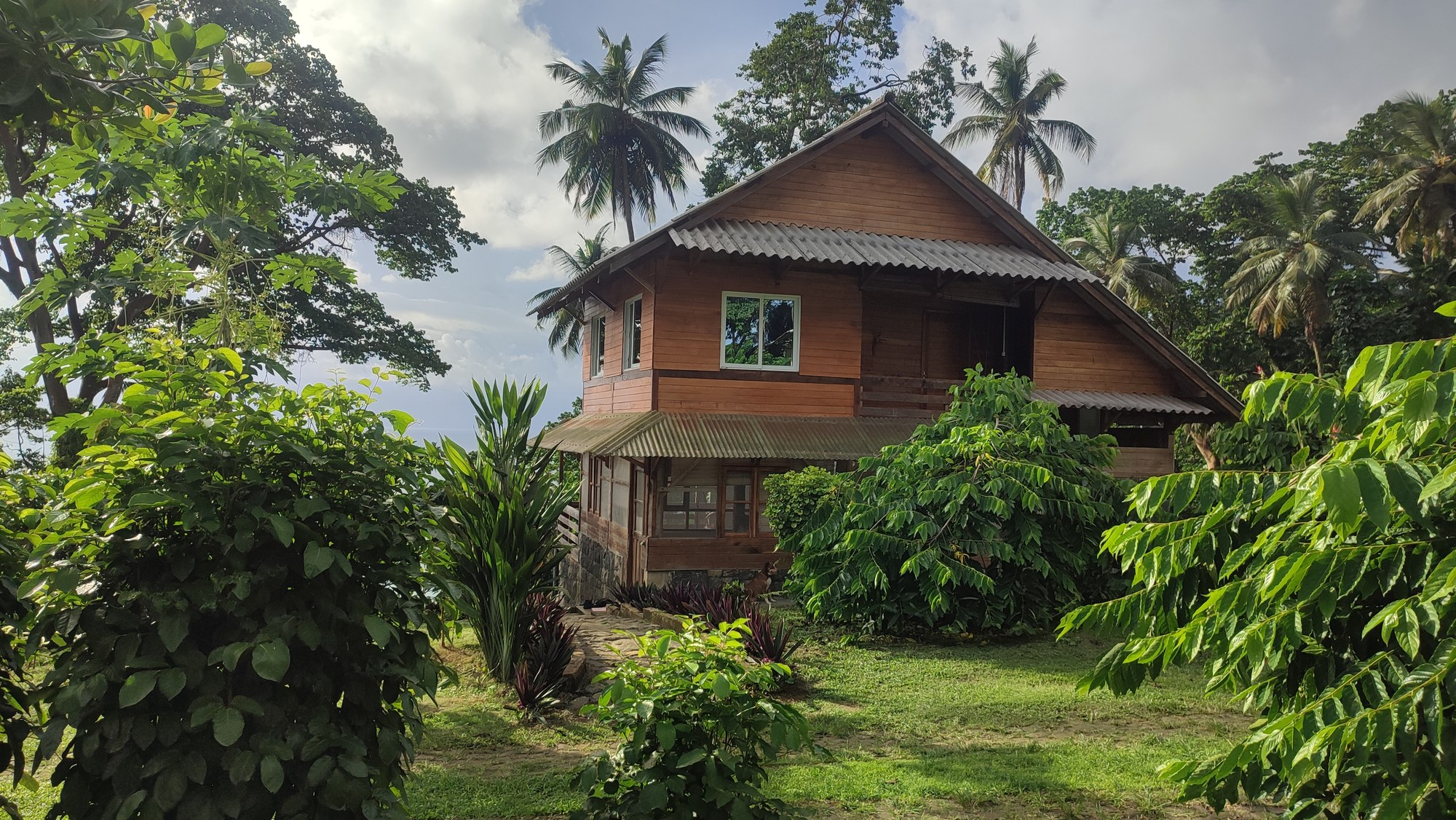 A wooden bungalow at the Praia Vanha ecolodge set among rainforest on the south coast of São Tomé