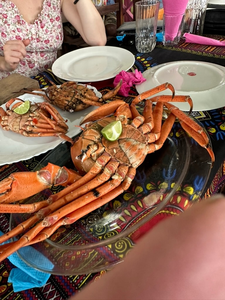Santola crabs served at a local restaurant in São Tomé