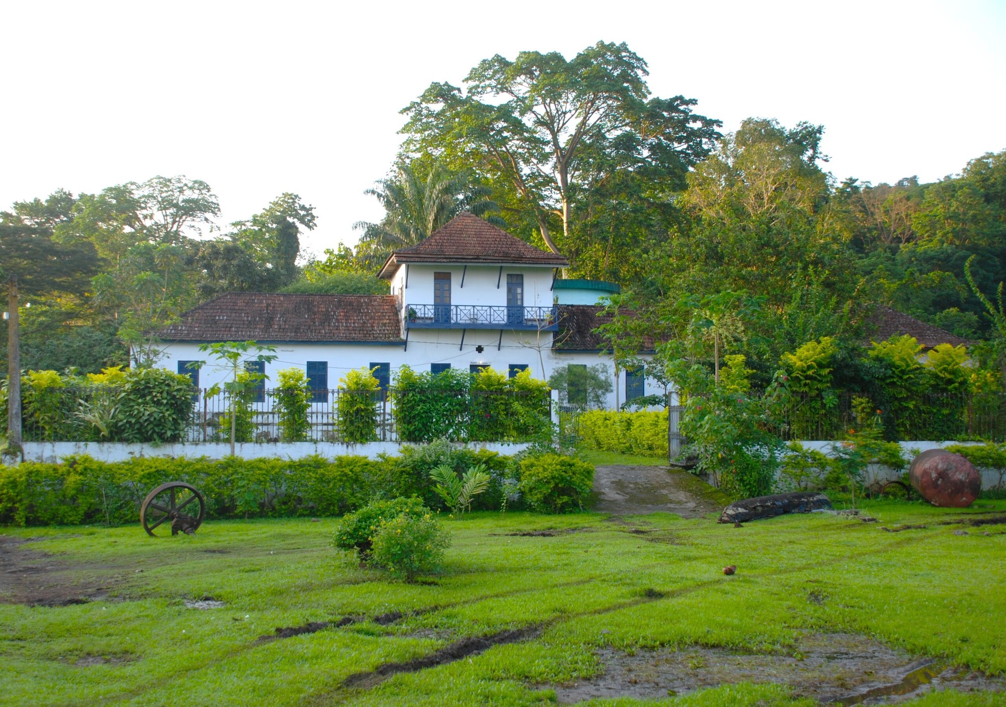 Historic plantation house surrounded by tropical gardens at Roça São João dos Angolares, São Tomé