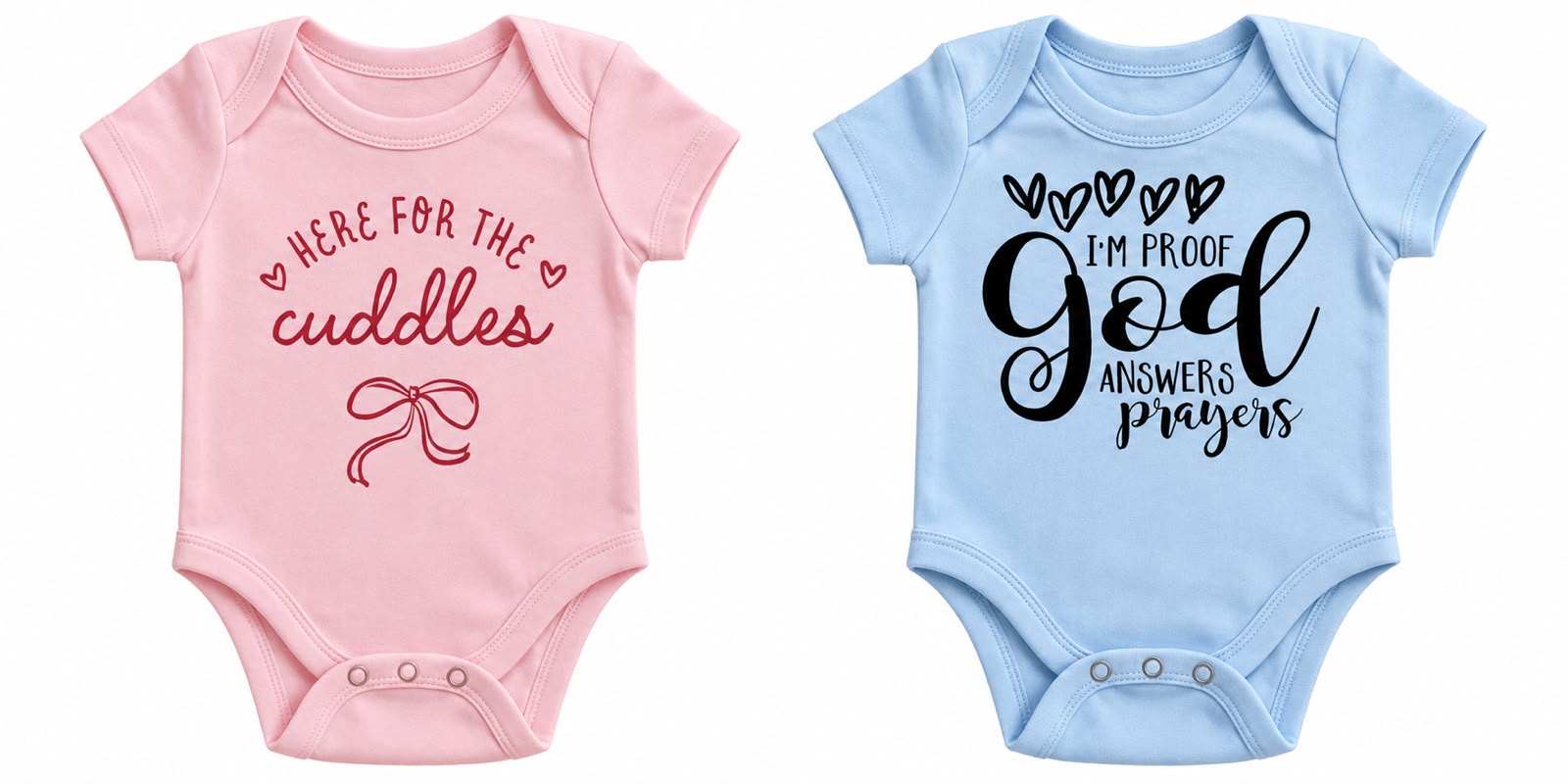 Pink baby onesie reading Here for the cuddles