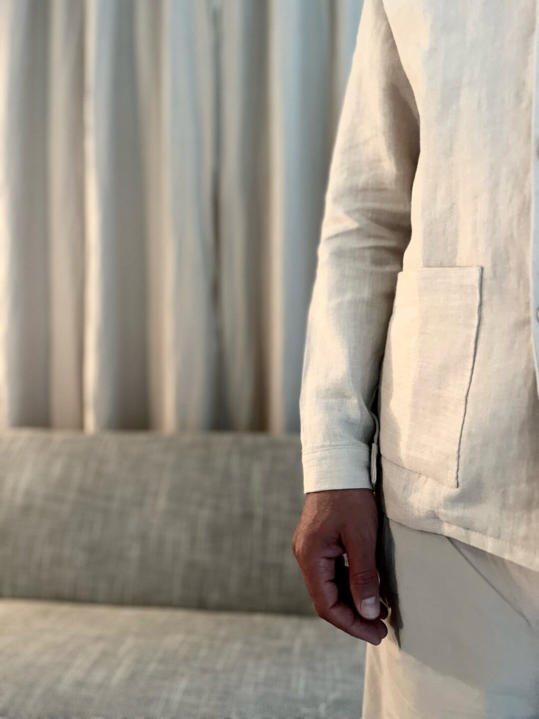 Linen lab coat designed by LINFIN for Compendium