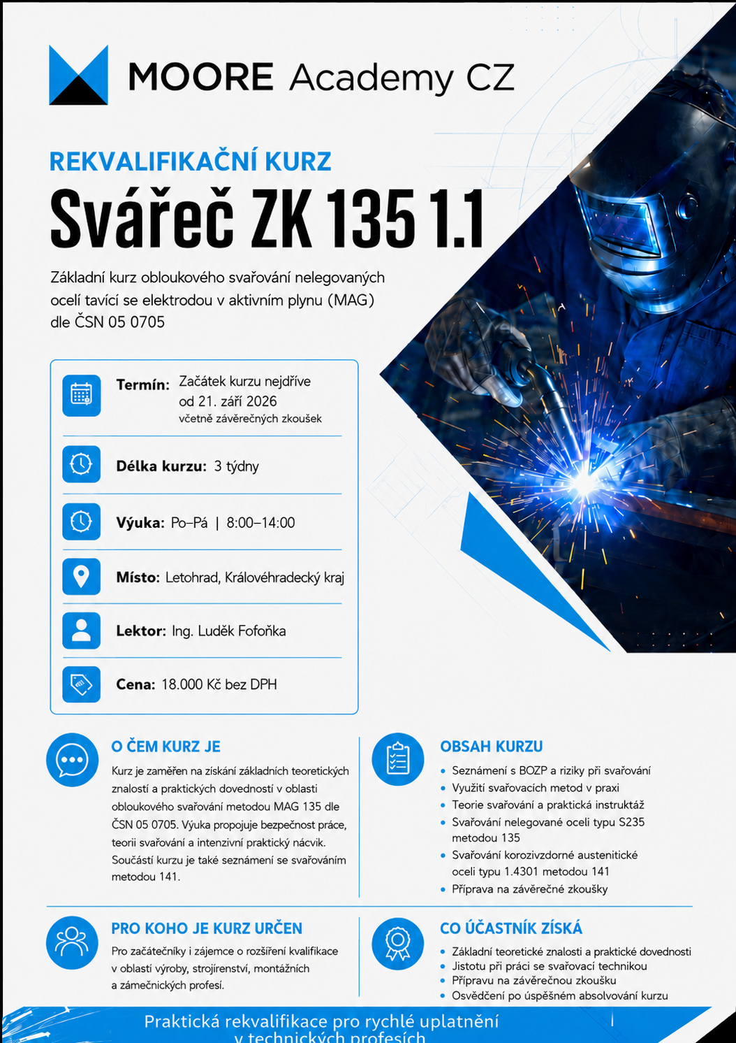 Leták rekvalifikačního kurzu Svářeč ZK 135 1.1