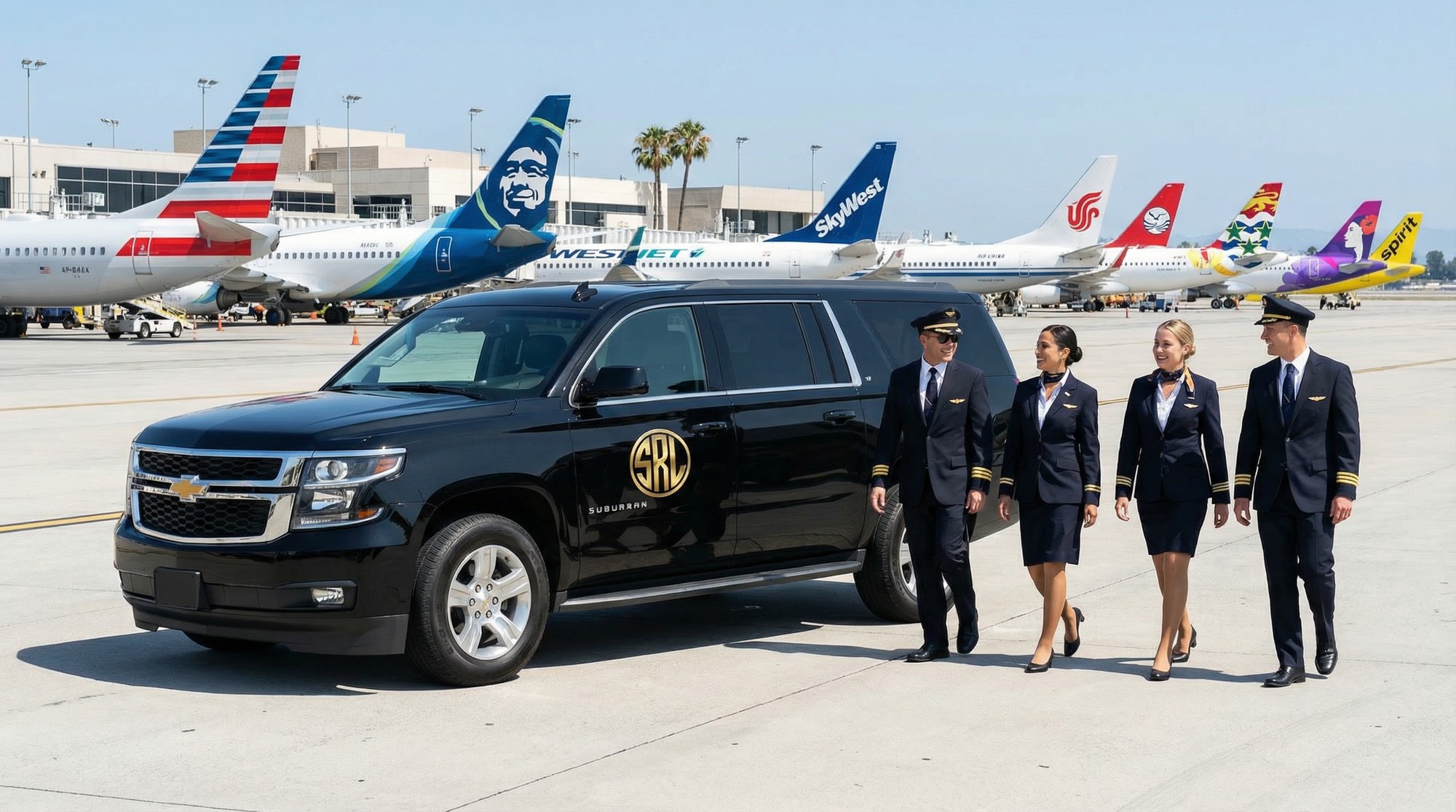 Safe Rides Limo SUV with airline pilots and flight attendants at LAX